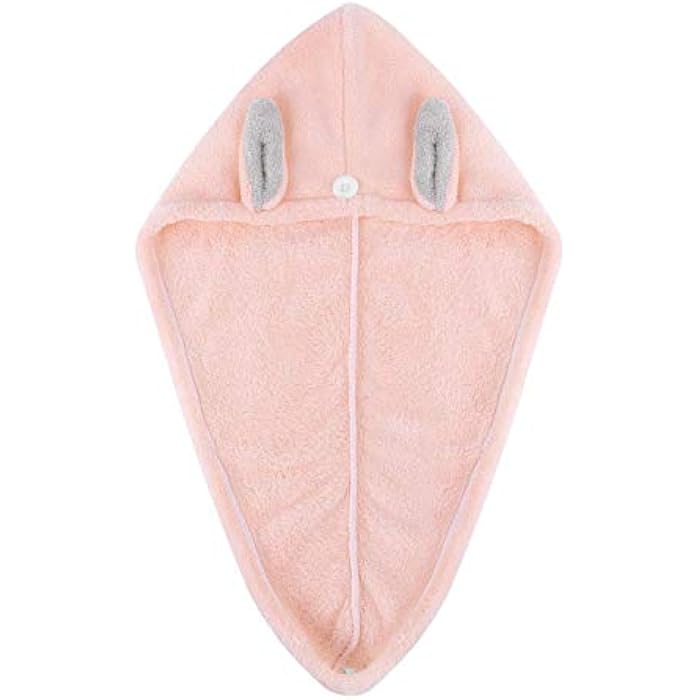 Hair Towel Wrap Kids Hair Drying Wrap Super Absorbent Microfiber Soft Comfortable Coral Velvet Towel Cute Rabbit Quick Dry Hair Cap with Buckle for Children Girls Wet Long Curly Thick Hair Head Caps - Image 3